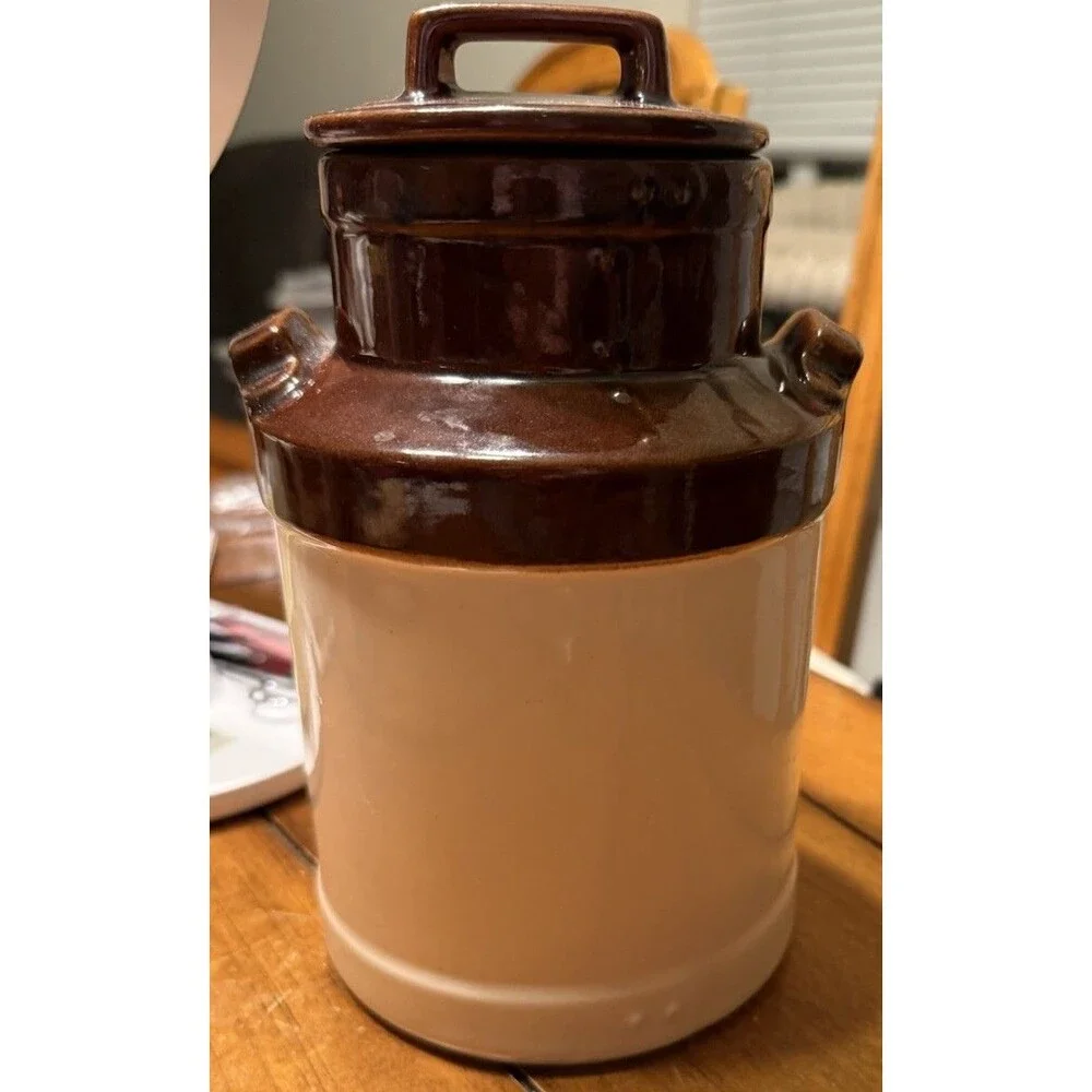 Royal Crownford Ironstone England BROWN TAN Milk Jug Cookie Jar 8 1/2